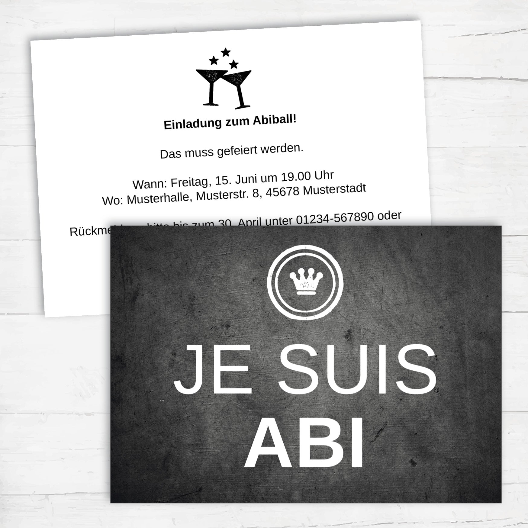 Abiball Einladung – Elegante Abitur Einladungskarte mit französischem Flair & Retro Design - Individuelle Einladung